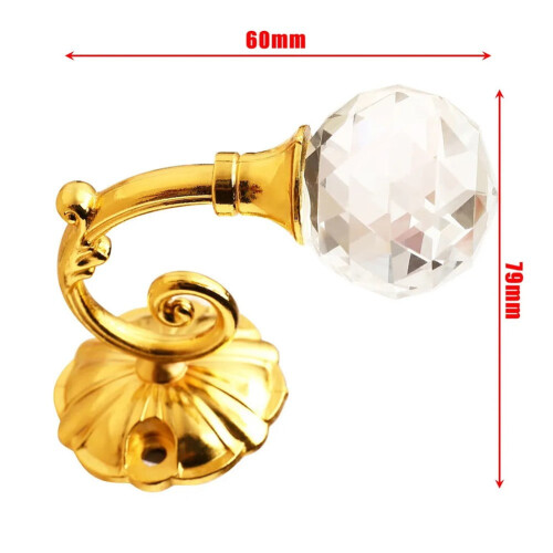 Metal Crystal Glass Curtain Holdback Hooks Gold 2 Pack 2