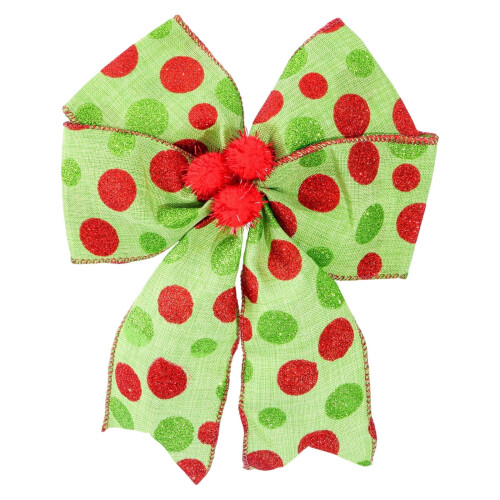 Christmas Polka Dot Fabric Bow Decorations Red Green 12 Pack