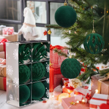 Flocked Green Christmas Ornaments Pack of 6