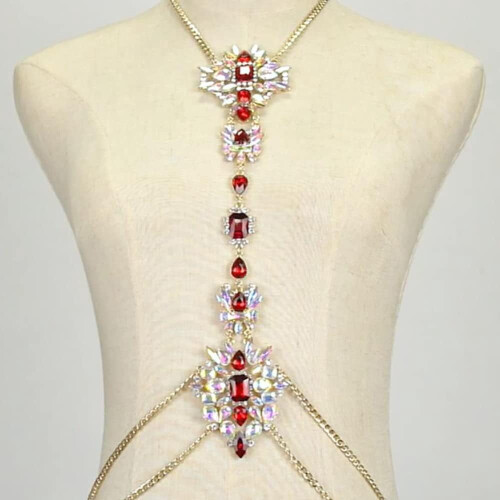 Boho Rhinestone Chest Chain for Women Red 1