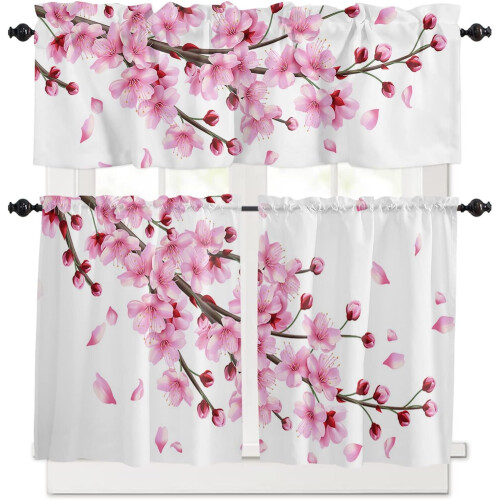 Cherry Blossom Kitchen Curtains Set 3-Piece 1