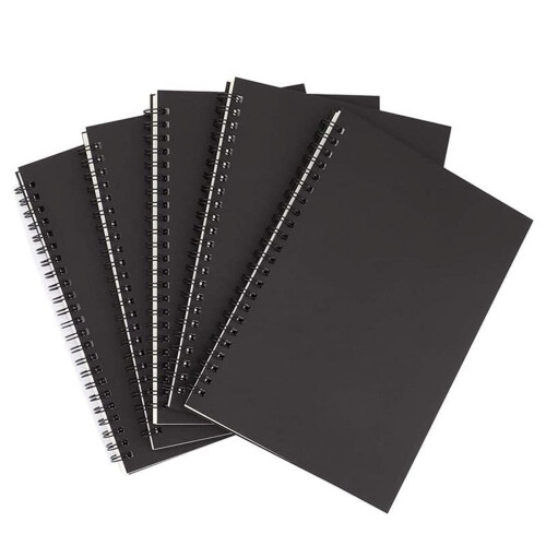 A5 Black Spiral Notebook Unruled 50 Sheets 5 Pack