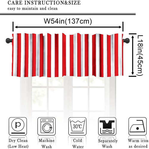 Stripe valances for kitchen cafe red white abstract 54x18 1