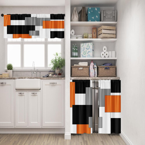 Kitchen Curtains Orange Grey Abstract Design 36 Inch Rod 1