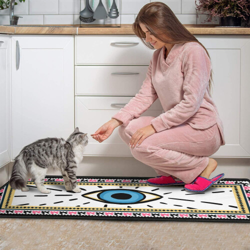 Evil Eye Kitchen Rugs Set of 2 Boho White Non-Slip 2