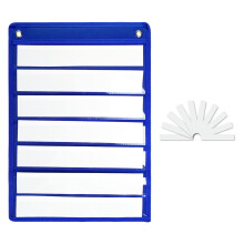 Classroom Pocket Chart Blue 7 Rows 10 Dry Erase Cards
