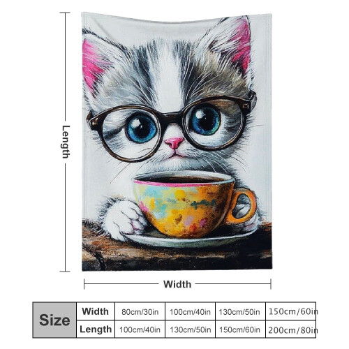 Coffee Cup Cat Pattern Flannel Blanket 50x60 in 2