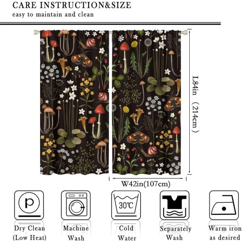 Mushroom Forest Moth Curtains Retro Cartoon Pattern 84x84 in 1