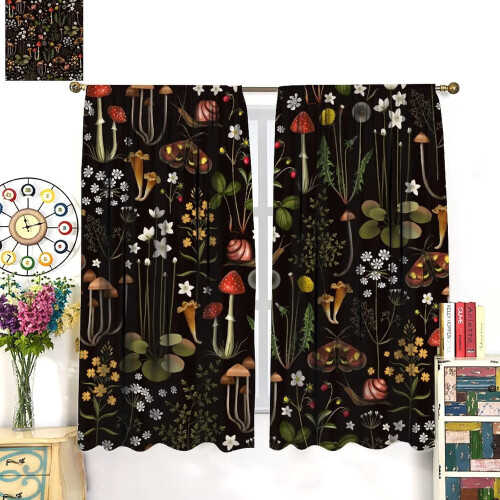 Mushroom Forest Moth Curtains Retro Cartoon Pattern 84x84 in 2