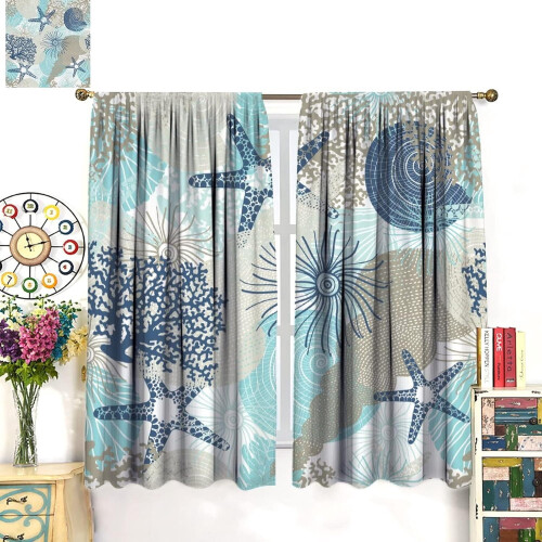 Ocean Beach Darkening Curtains Nautical Coral Design 2 2