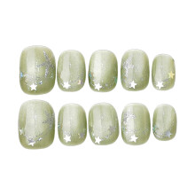 (XS) Eco-Friendly Green Cat Eye Nails for DIY