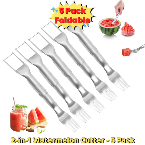 Stainless Steel Watermelon Slicer with Fork 5 Pack
