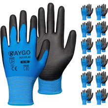 PU Coated Safety Work Gloves Large Black 12 Pairs