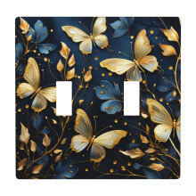 Wall Plate Light Switch Cover Double Gang Gold Butterflies
