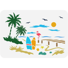 Beach Scenery Stencil Ocean Theme 8.3x11.7 in Reusable