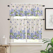 Ensemble de rideaux de cuisine à motifs floraux violets et bleus avec cantonnière24