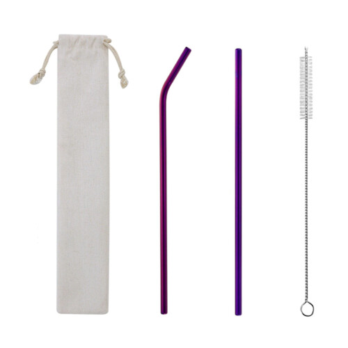 Bärbart set med metallsugrör i rostfritt stål, 30 cm, 6 delar