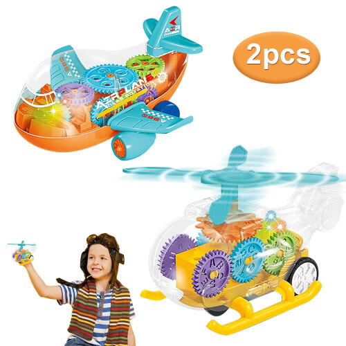 Colorful Airplane and Helicopter Toy Set 2pcs