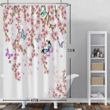 Mizhona Duschvorhang in Rosa mit Blumenmuster und Vogelmotiv, wasserdicht