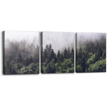Tableau sur toile « Brouillard sur une pinède », style rustique moderne