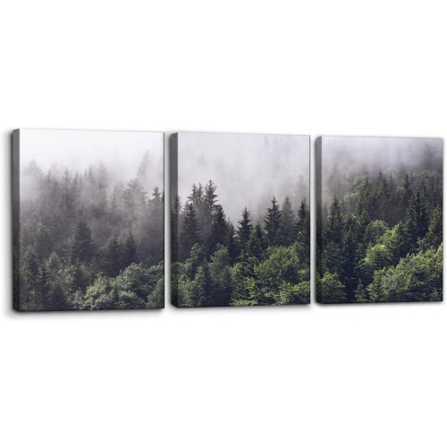 Tableau sur toile « Brouillard sur une pinède », style rustique moderne