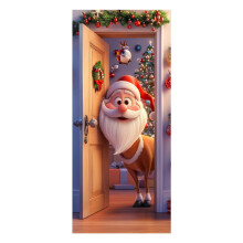 Décoration de porte de Noël avec renne et Père Noël, 2 m x 90 cm