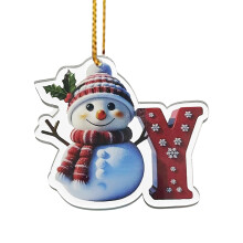 Lettre décorative de Noël en acrylique, 8 cm, avec cordon doré
