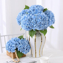 Hortensias bleus artificiels, 4 pièces, effet réaliste.
