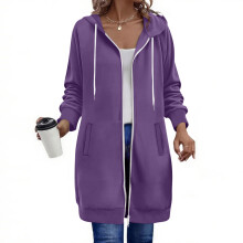 Sweat-shirt long Ă capuche pour femme avec poches avant et