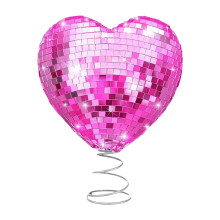 Puntale per albero di San Valentino da 9 pollici con cuore discoteca e paillettes