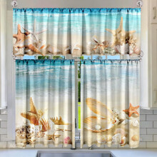 Ensemble de rideaux de cuisine Breling Beach, motif coquillage étoile de mer.