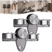 Support mural rétractable pour balai et serpillière, gris, lot de 2