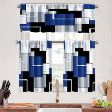 Rideaux de cuisine bleu marine, style géométrique moderne, 91 cm (36 pouces)