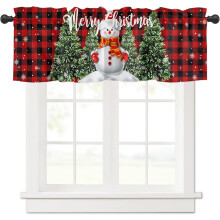 Cantonnière bonhomme de neige de Noël à carreaux rouges 54 x 18 pouces