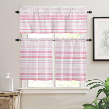 Ensemble de rideaux de cuisine à rayures dégradées rose aquarelle avec