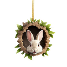 Pendentif en bois et acrylique avec pendentif lapin de Pâques et cordelette, 1 pièce