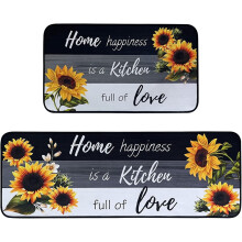 Tapis de cuisine tournesol, lot de 2, en microfibre noire et blanche