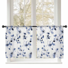 Voilage bleu Ă motif floral, 52 x 45 pouces, 2 panneaux