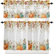 Ensemble de rideaux de cuisine style ferme, motif citrouille, eucalyptus et tournesol