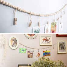 Pendentif photo en perles de bois, style rustique, 130 cm (51,18 pouces).