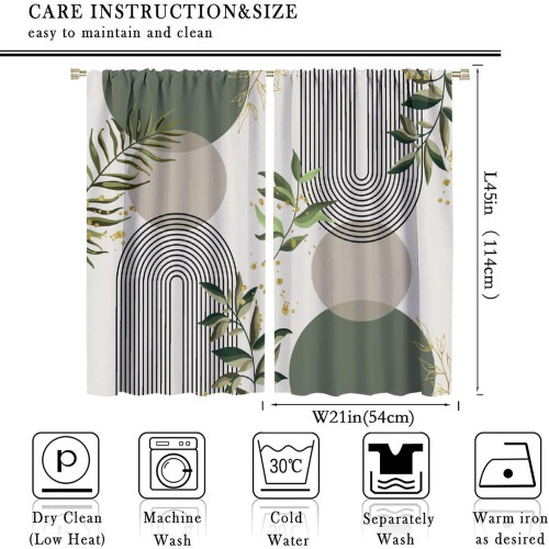 Mid-Century Leaf Curtains Abstract Green Plant Design 42x54 1