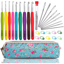 Set mit stumpfen Stricknadeln und Häkelnadeln mit großem Öhr und Etui