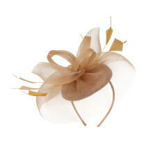 Bandeau de chapeau Derby pour femme avec fleur, plume et maille dorée