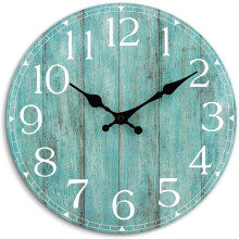 Horloge murale silencieuse Ă piles, style rustique, en bois, 20 cm (8 pouces)