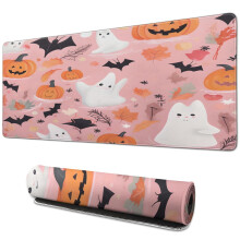 Halloween-Mauspad mit leuchtendem Kürbis und gruseligem Wald, 31,5 x 11,8 cm