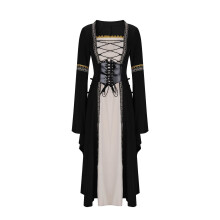Gothic-Bustierkleid für Damen mit eckigem Ausschnitt, langen Ärmeln und Spitze