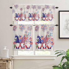 Rideaux de cuisine rustiques à motifs floraux, motif gnomes bleus, pour la fête nationale américaine du 4 juillet