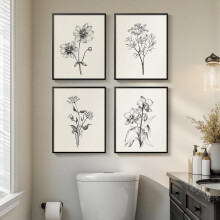 Set di 4 tele in bianco e nero a tema botanico in stile boho vintage