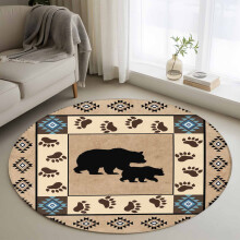 Rond vloerkleed met zwarte berenpootafdrukken, 90 cm, boho geometrisch