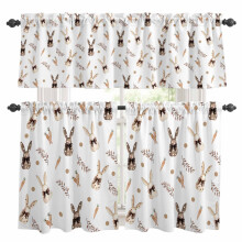 Ensemble de rideaux de cuisine à motif lapin de Pâques, nœud carotte et pois